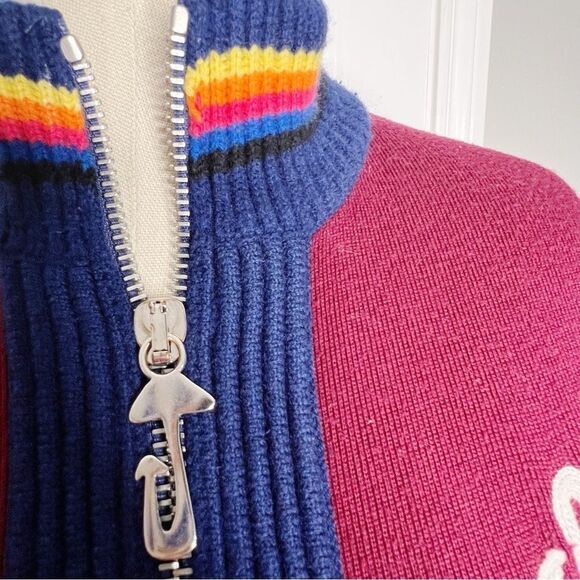 $1250 Marina Moscone Cycling Wool Dress Turtleneck Sweater M Red Burgundy Blue - Picture 12 of 12